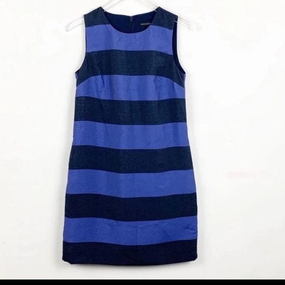 *NEW! BANANA REPUBLIC CREW NECK SLEEVELESS SHIFT DRESS POCKETS STRIPES KNEE 2 XS - Picture 1 of 14